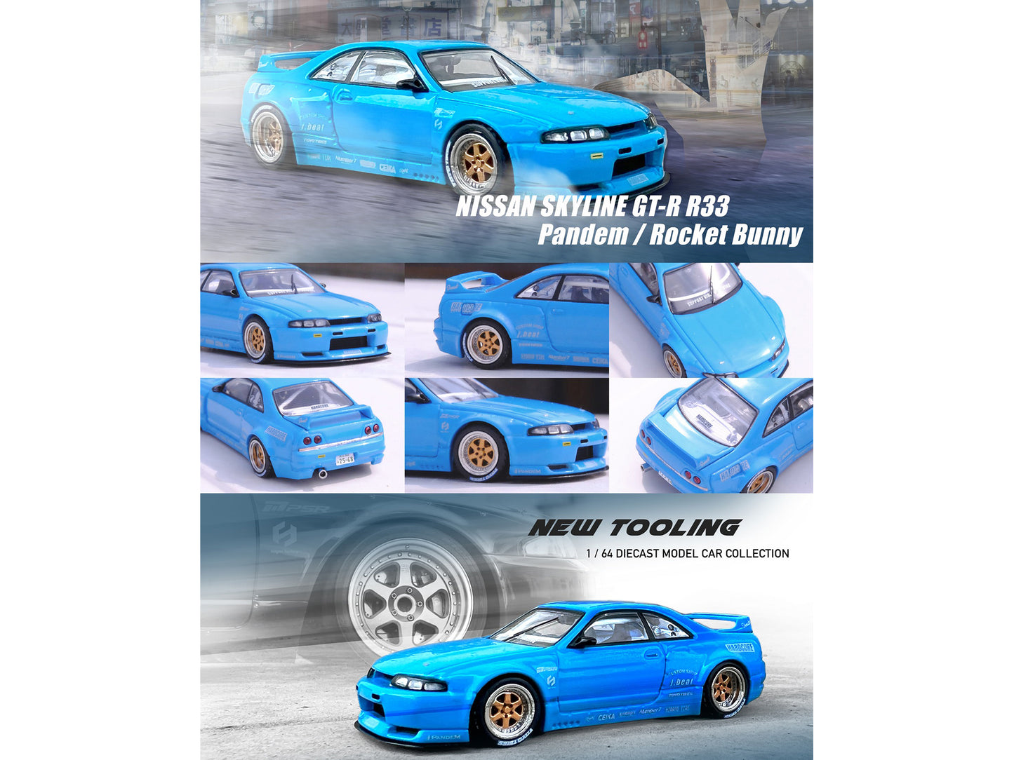 Nissan Skyline GT-R (R33) RHD (Right Hand Drive) Blue "Pandem - Rocket Bunny" 1/64 Diecast Model Car by Inno Models