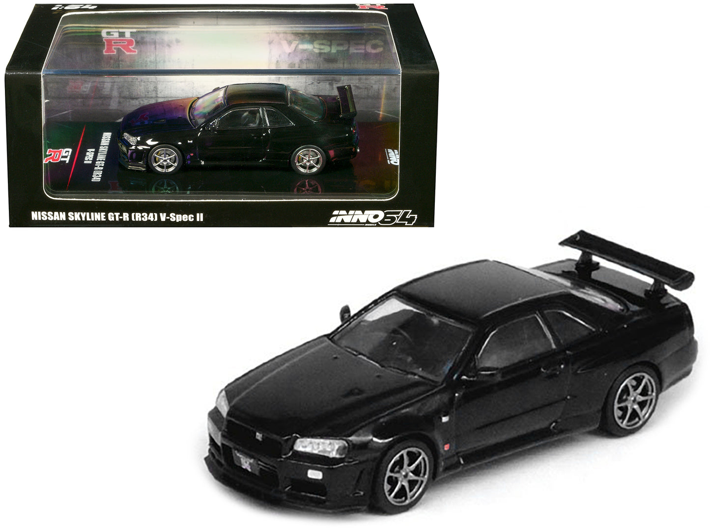 Nissan Skyline GT-R (R34) V-SPEC II RHD (Right Hand Drive) Black 1/64 Diecast Model Car by Inno Models