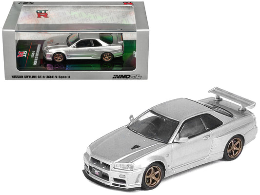 Nissan Skyline GT-R (R34) V-SPEC II RHD (Right Hand Drive) Silver Metallic 1/64 Diecast Model Car by Inno Models