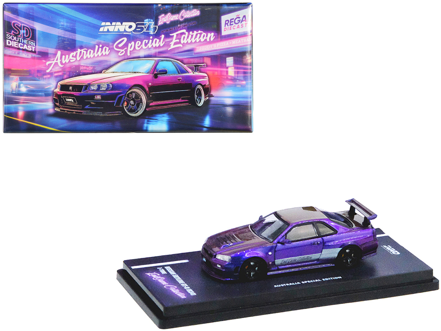 Nissan Skyline GT-R (R34) Z-Tune RHD (Right Hand Drive) Purple Metallic "EndGame Collection - Australia Special Edition" 1/64 Diecast Model Car by Inno Models