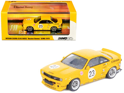 Nissan Silvia (S14) Boss RHD (Right Hand Drive) #23 Yellow "Rocket Bunny - SEMA (Specialty Equipment Market Association) Show 2015" 1/64 Diecast Model Car by Inno Models