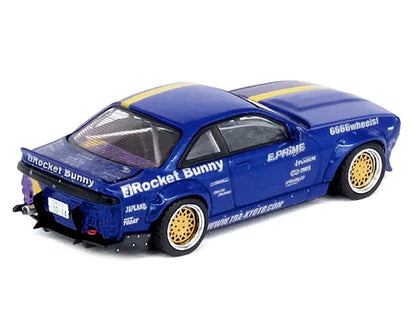 Nissan Silvia (S14) RHD (Right Hand Drive) Blue and Purple Metallic with Yellow Stripe "Tomonori Idekawa's Rocket Bunny Boss" 1/64 Diecast Model Car by Inno Models