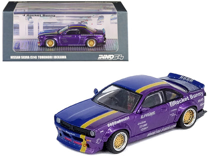 Nissan Silvia (S14) RHD (Right Hand Drive) Blue and Purple Metallic with Yellow Stripe "Tomonori Idekawa's Rocket Bunny Boss" 1/64 Diecast Model Car by Inno Models