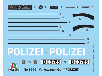 Skill 3 Model Kit 1978 Volkswagen Golf "Berlin Polizei (Police) Department" 1/24 Scale Model by Italeri