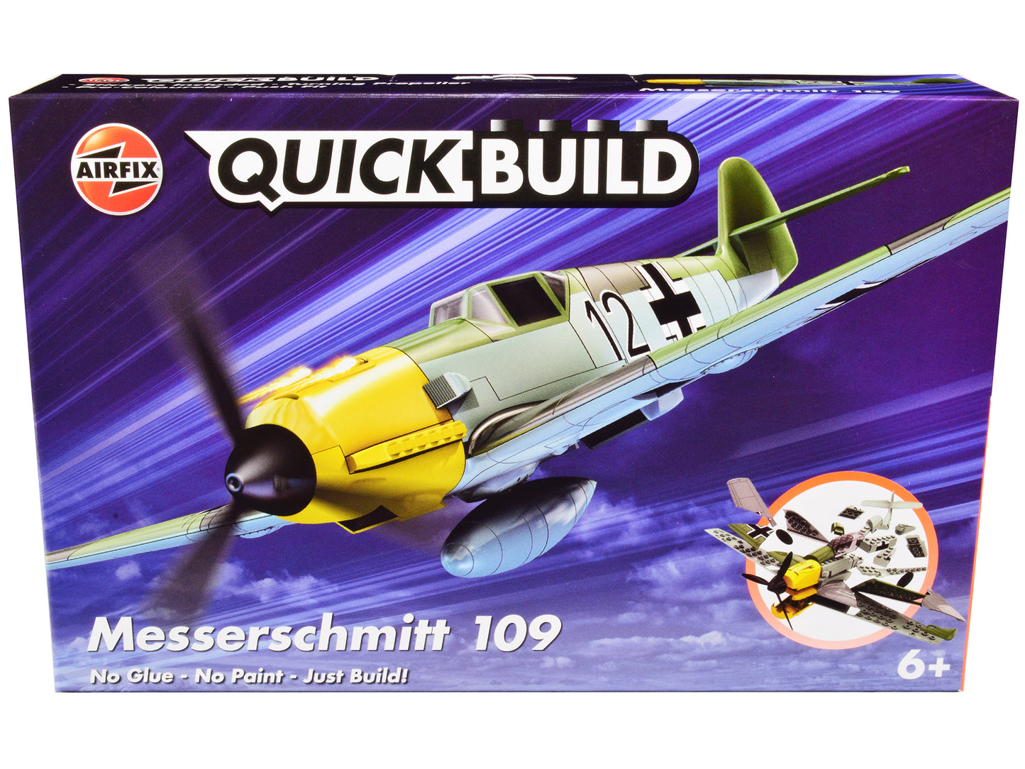 Skill 1 Model Kit Messerschmitt BF109 Snap Together Painted Plastic Model Airplane Kit by Airfix Quickbuild