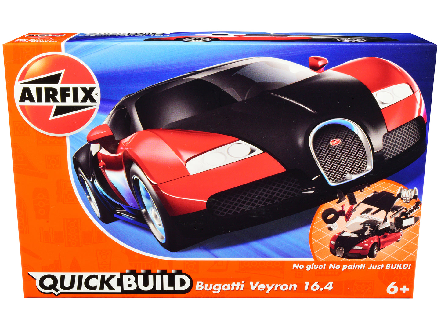 Skill 1 Model Kit Bugatti Veyron Red / Black Snap Together Model by Airfix Quickbuild