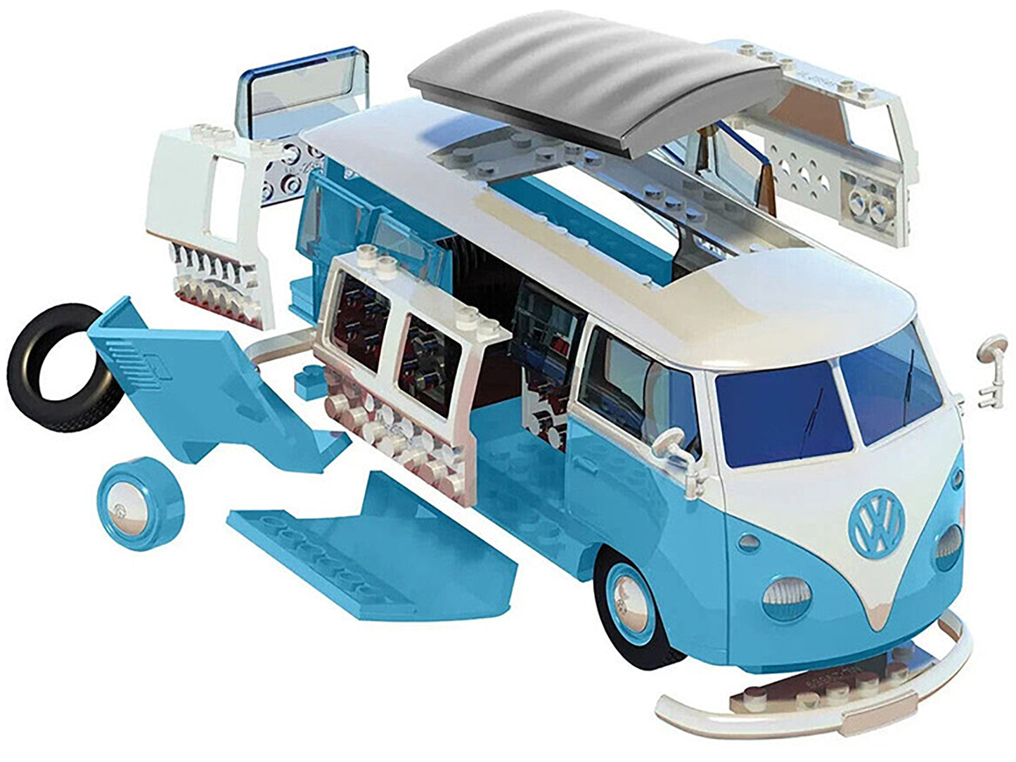 Skill 1 Model Kit Volkswagen Camper Van Blue Snap Together Model by Airfix Quickbuild