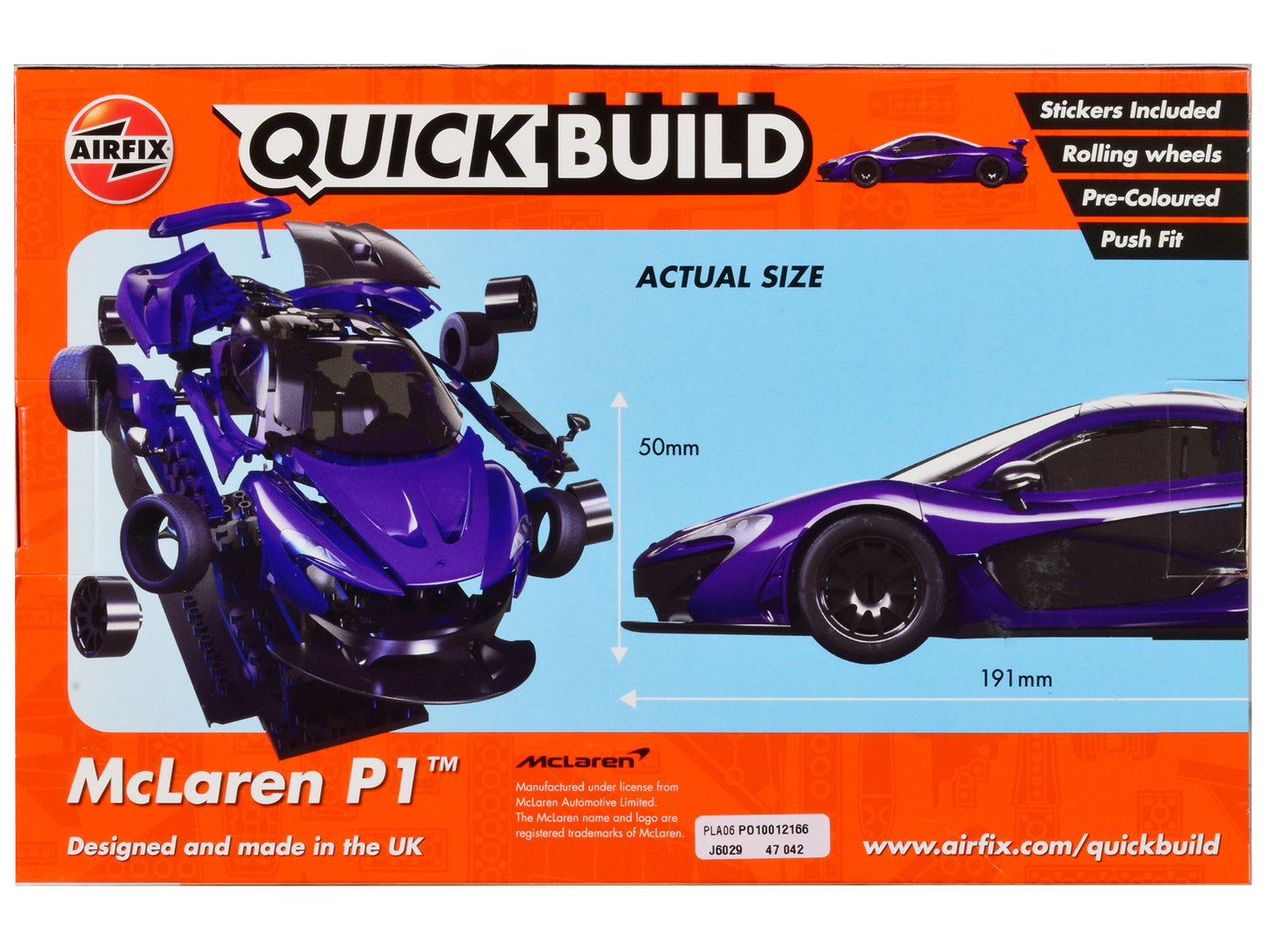 Skill 1 Model Kit McLaren P1 Purple Snap Together Painted Plastic Model Car Kit by Airfix Quickbuild