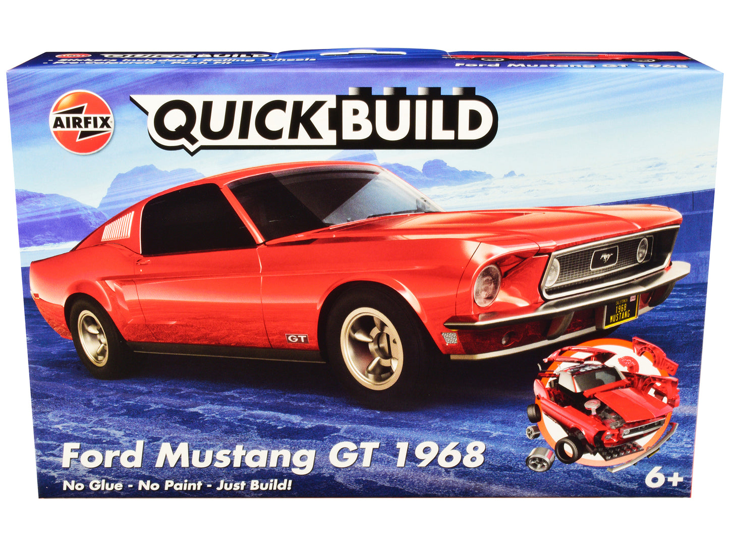 Skill 1 Model Kit 1968 Ford Mustang GT Red Snap Together Model by Airfix Quickbuild