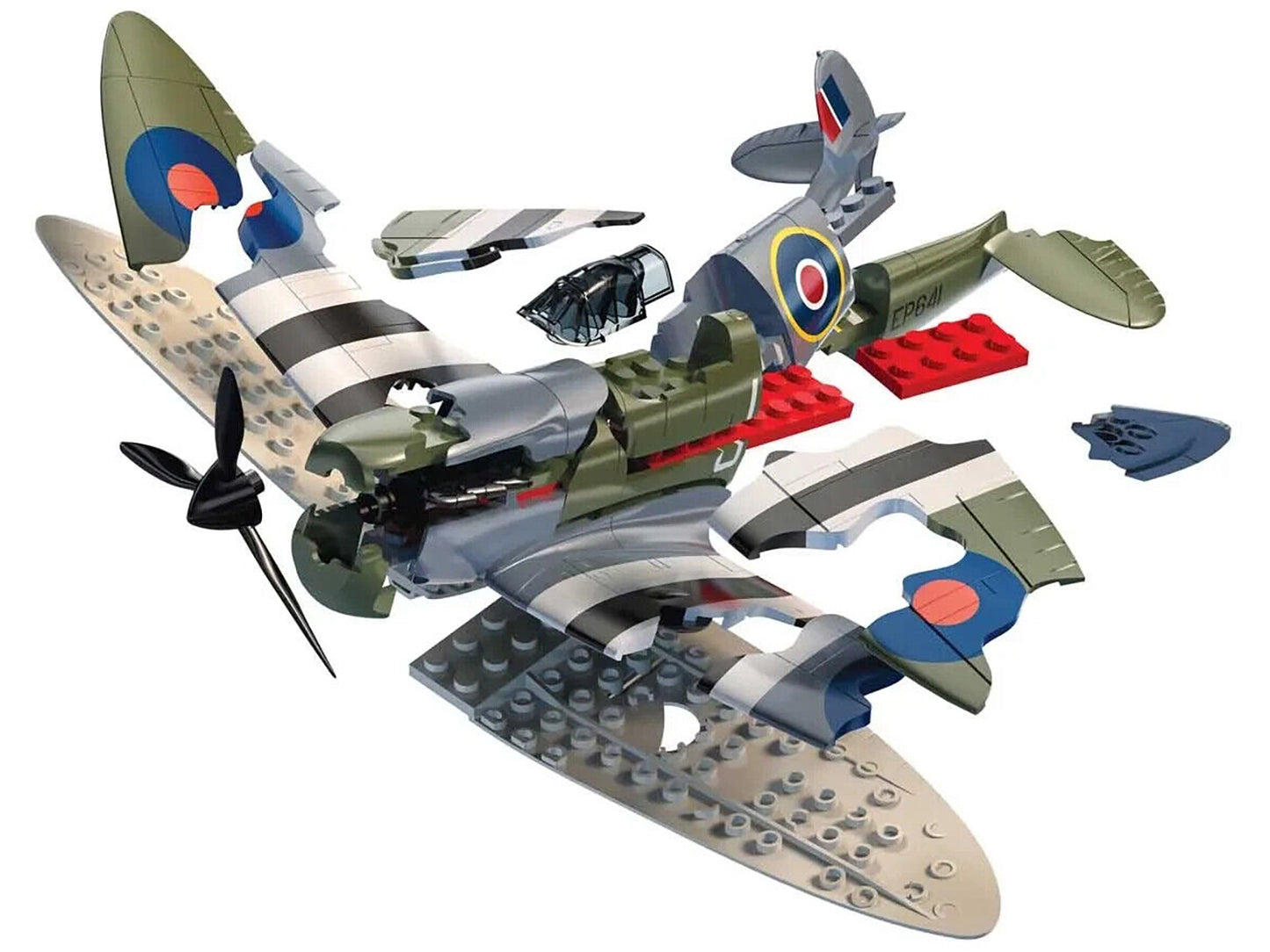 Skill 1 Model Kit D-Day Spitfire Snap Together Painted Plastic Model Airplane Kit by Airfix Quickbuild