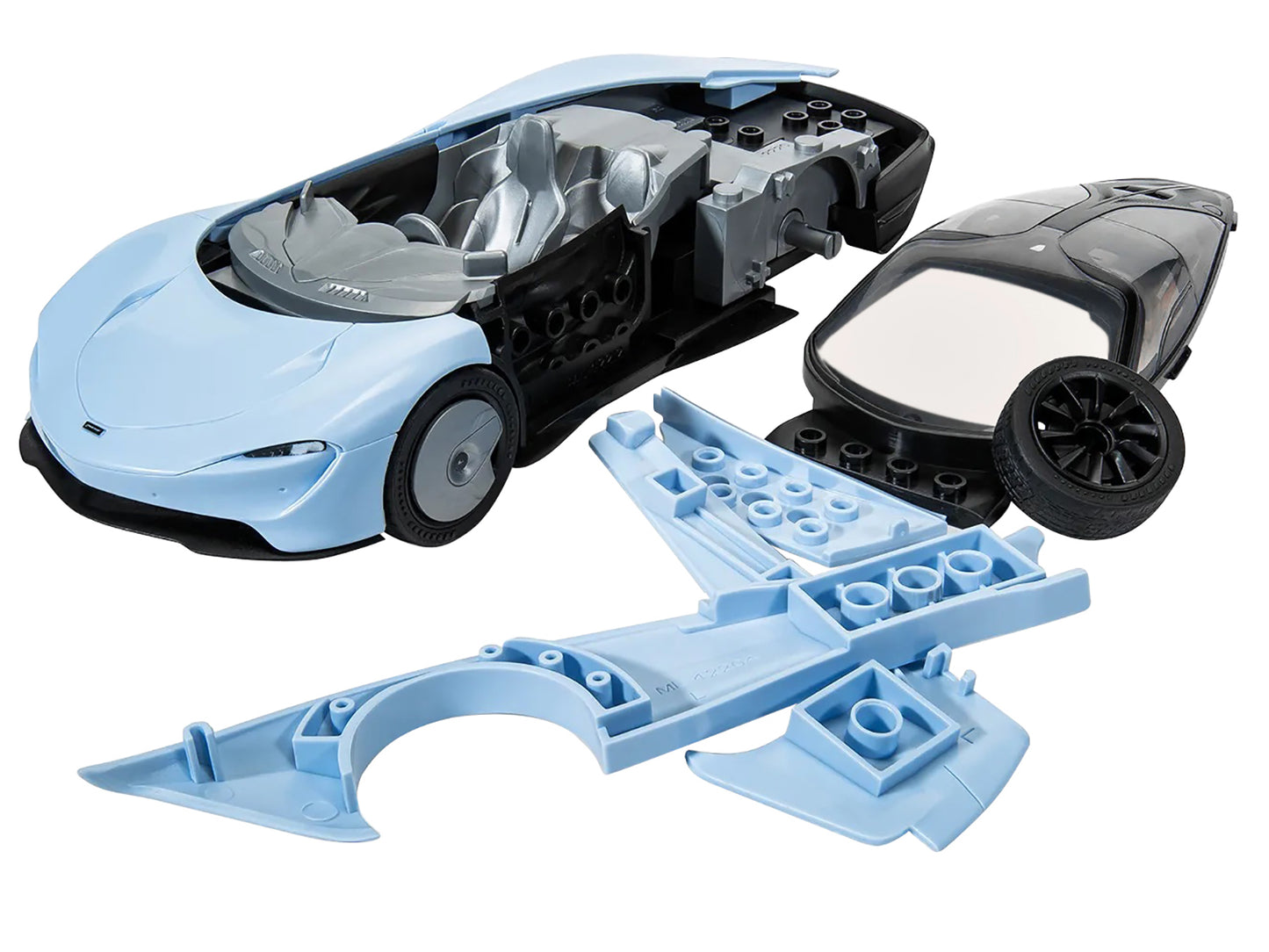 Skill 1 Model Kit McLaren Speedtail Light Blue with Black Top Snap Together Painted Plastic Model Car Kit by Airfix Quickbuild