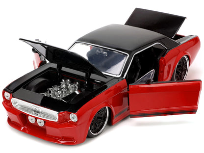 1965 Ford Mustang Custom Red and Black "Bigtime Muscle" Series 1/24 Diecast Model Car by Jada