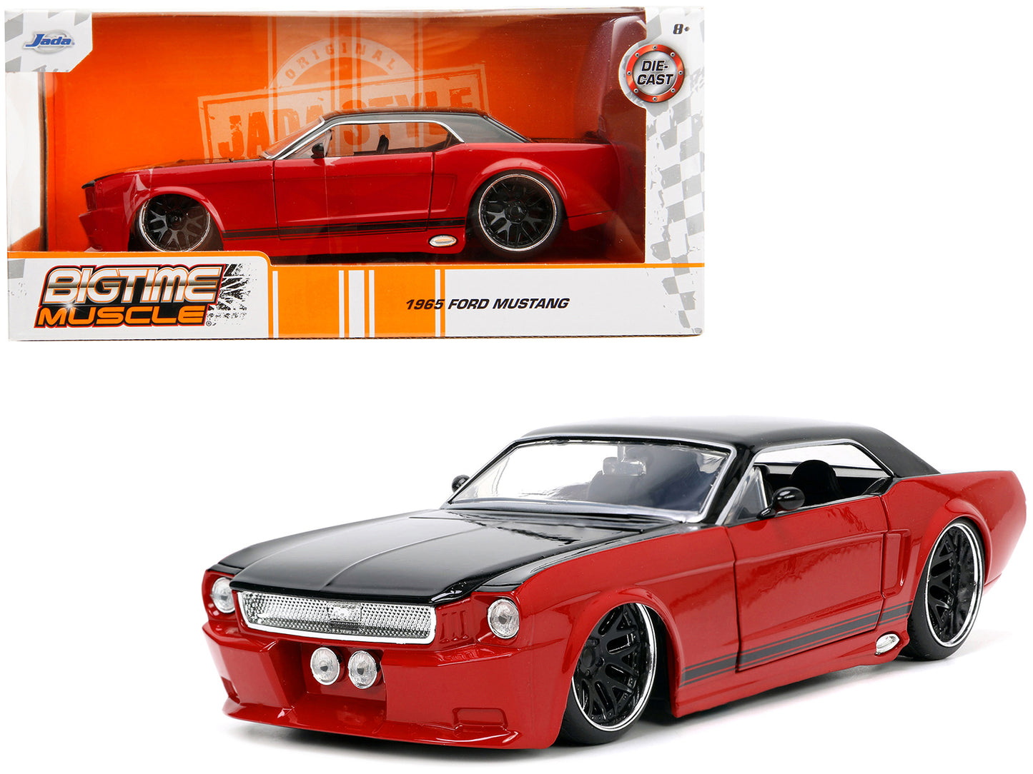 1965 Ford Mustang Custom Red and Black "Bigtime Muscle" Series 1/24 Diecast Model Car by Jada