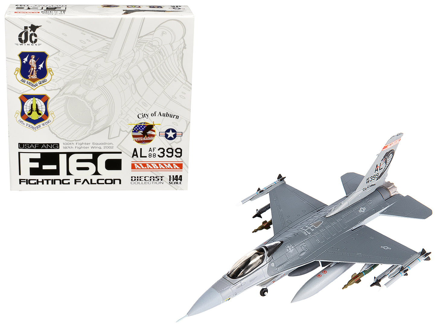 Lockheed F-16C Fighting Falcon Fighter Aircraft "100th Fighter Squadron 187th Fighter Wing Alabama Air National Guard" (2002) United States Air Force 1/144 Diecast Model by JC Wings