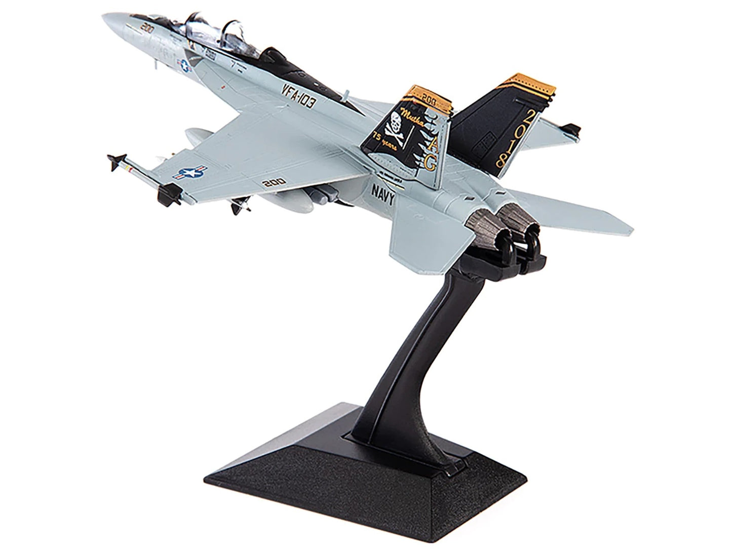 Boeing F/A-18F Super Hornet Fighter Aircraft "VFA-103 Jolly Rogers Squadron 75th Anniversary USS Abraham Lincoln" (2018) United States Navy 1/144 Diecast Model by JC Wings