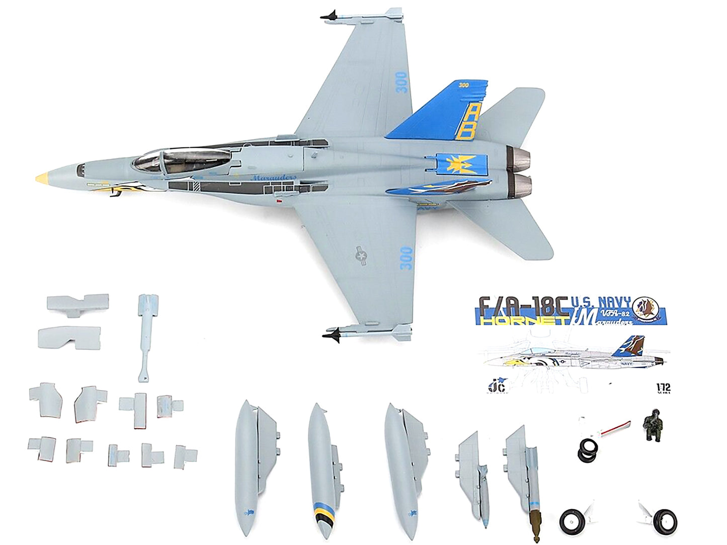 F/A-18C U.S. Navy Hornet Fighter Aircraft "VFA-82 Marauders" with Display Stand Limited Edition to 600 pieces Worldwide 1/72 Diecast Model by JC Wings