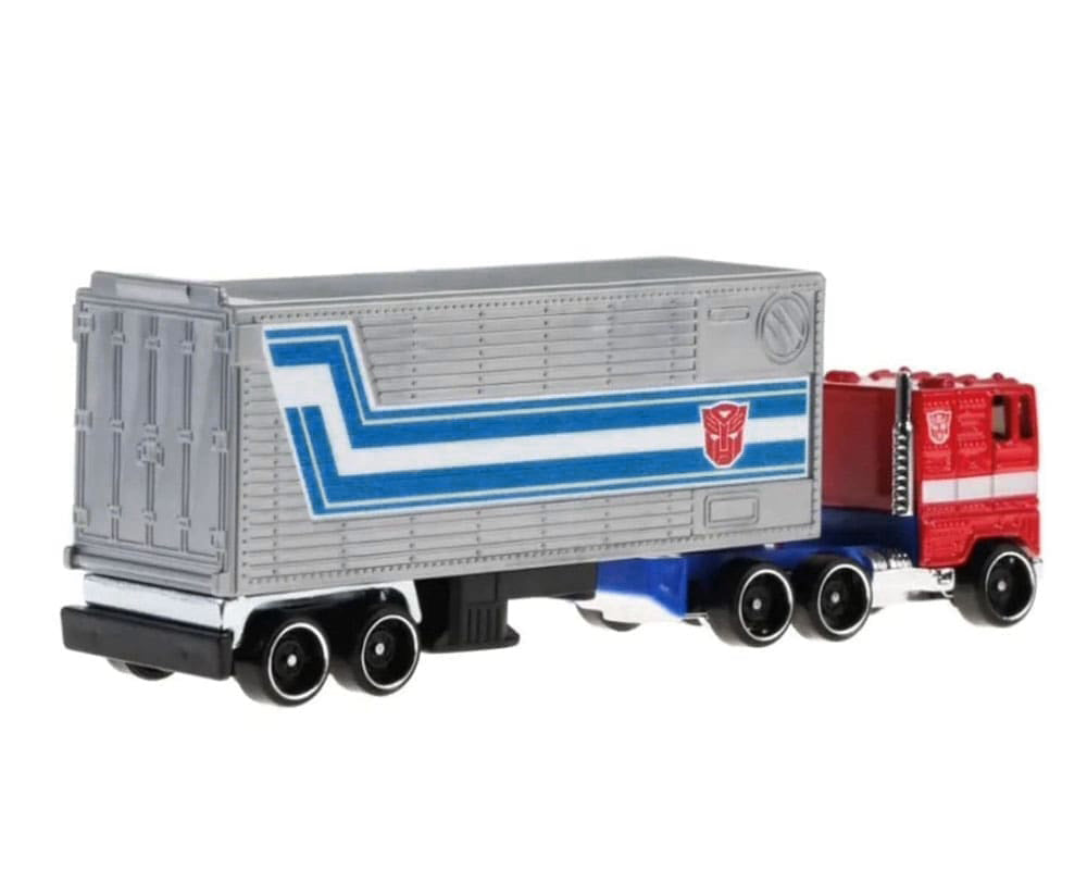 Optimus Prime Truck Red and Blue with Gray Trailer "Transformers" "Track Fleet" Series Diecast Model Car by Hot Wheels