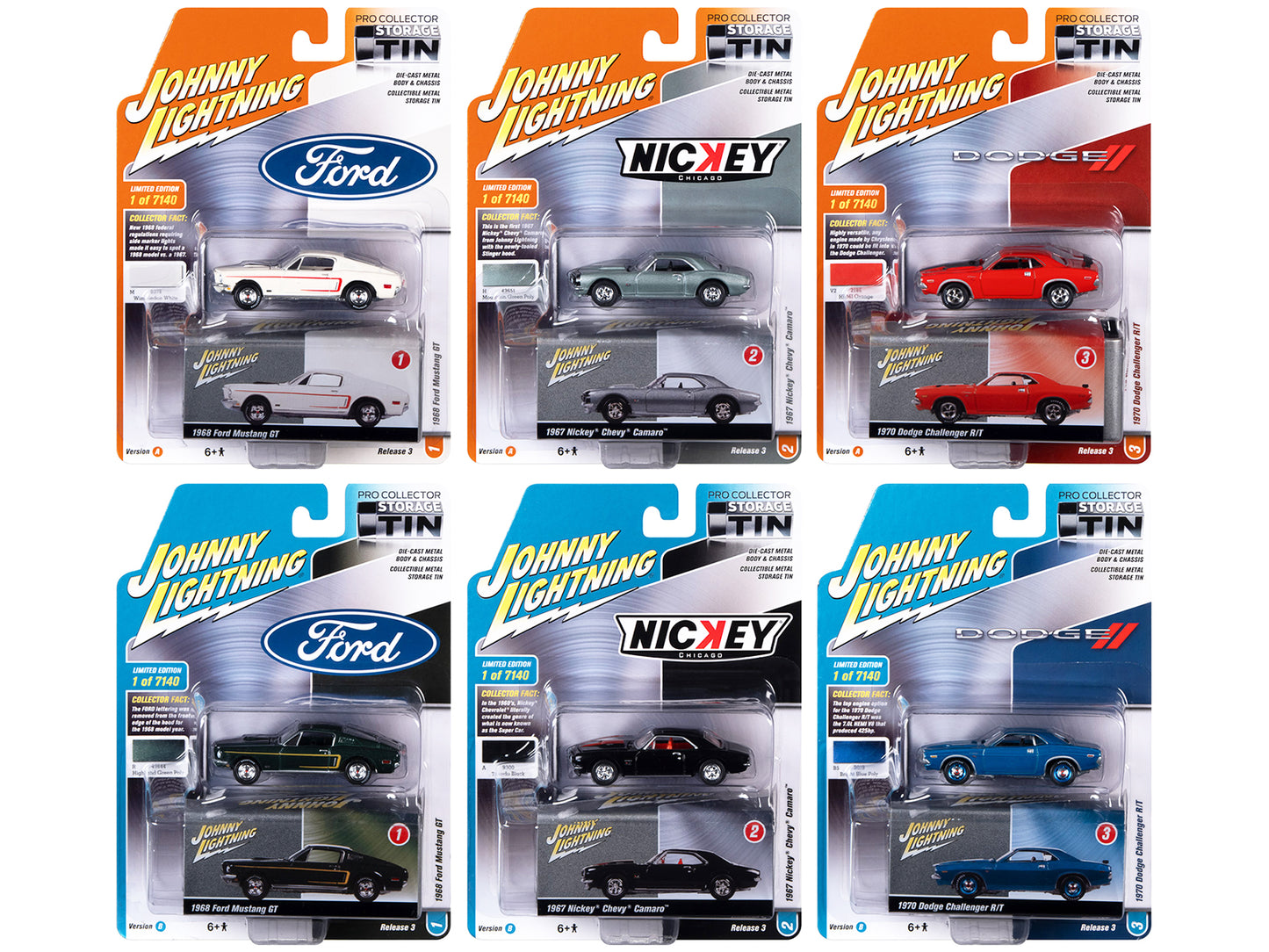 Johnny Lightning Collector's Tin 2021 Set of 6 Cars Release 3 Limited Edition of 7140 pieces Worldwide 1/64 Diecast Model Cars by Johnny Lightning