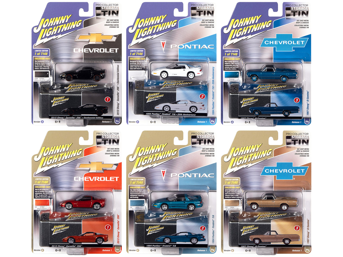 Johnny Lightning Collector's Tin 2022 Set of 6 Cars Release 1 Limited Edition of 7148 pieces Worldwide 1/64 Diecast Model Cars by Johnny Lightning