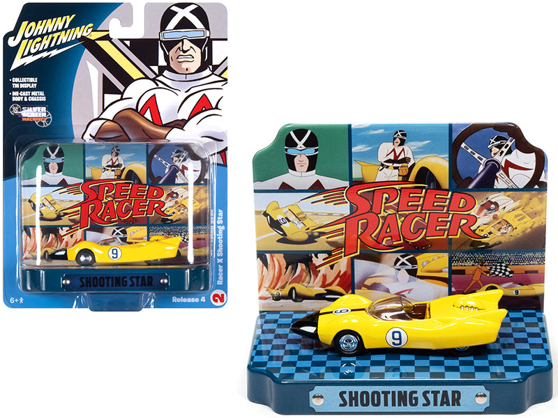 Racer X Shooting Star #9 Yellow with Collectible Tin Display "Speed Racer" 1/64 Diecast Model Car by Johnny Lightning