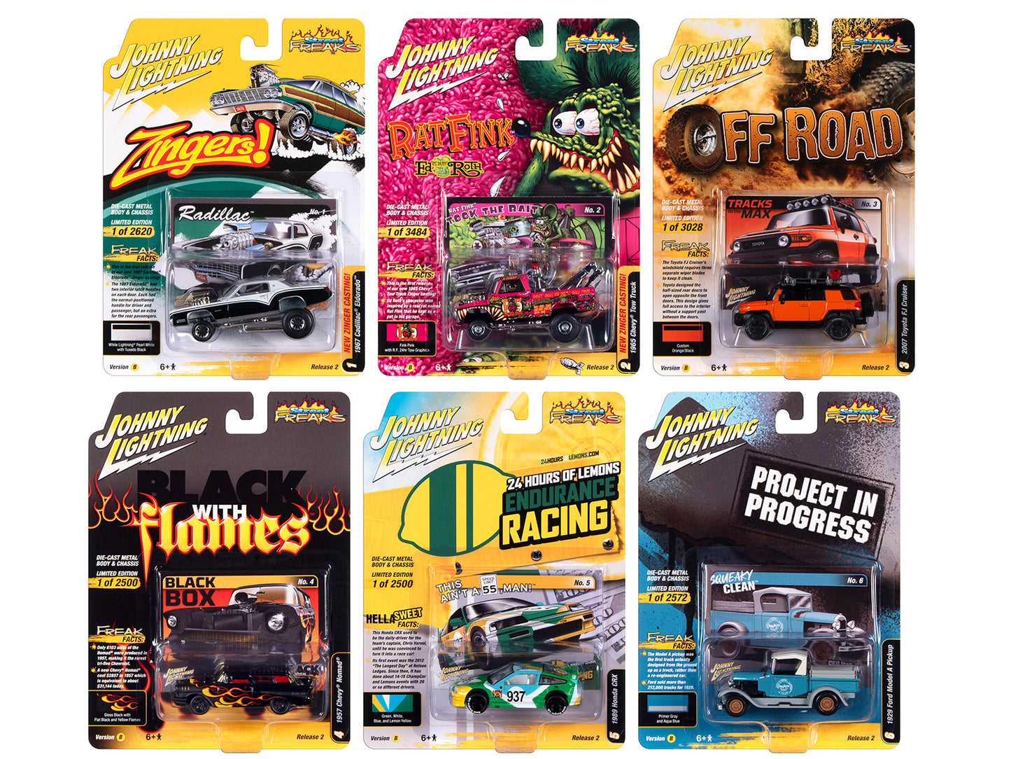 "Street Freaks" 2023 Set B of 6 Cars Release 2 1/64 Diecast Model Cars by Johnny Lightning