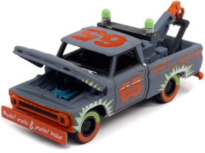 1965 Chevrolet Tow Truck #65 Derby Smoke Gray with Graphics "Demolition Derby" "Street Freaks" Series Limited Edition to 15196 pieces Worldwide 1/64 Diecast Model Car by Johnny Lightning