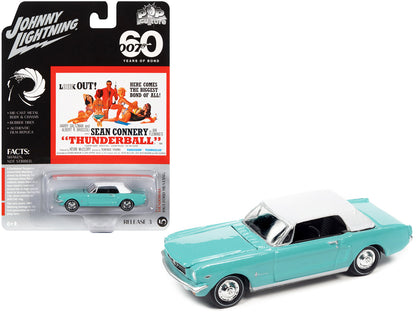 1965 Ford Mustang Light Blue with White Top James Bond 007 "Thunderball" (1965) Movie "Pop Culture" 2022 Release 3 1/64 Diecast Model Car by Johnny Lightning