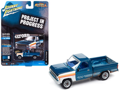 1984 Ford Ranger 4x4 Pickup Truck Medium Brite Blue Metallic with Mismatched Panels "Project in Progress" Limited Edition to 4908 pieces Worldwide "Street Freaks" Series 1/64 Diecast Model Car by Johnny Lightning