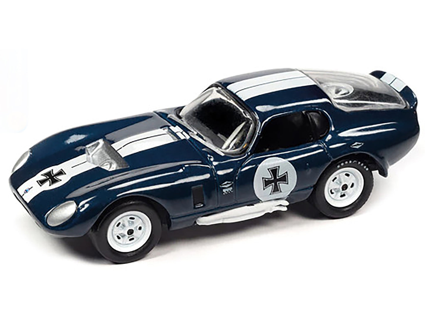 Shelby Cobra Daytona "Klutzmobile" Blue Metallic with White Stripes "The Monkees" with Collectible Tin Display "Silver Screen Machines" Series 1/64 Diecast Model Car by Johnny Lightning