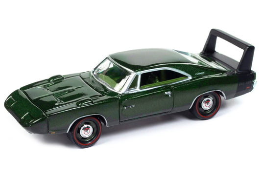 1969 Dodge Charger Daytona Dark Green Metallic with Green Interior "Mecum Auctions" Pop Culture 2024 Release 1 1/64 Diecast Model Car by Johnny Lightning