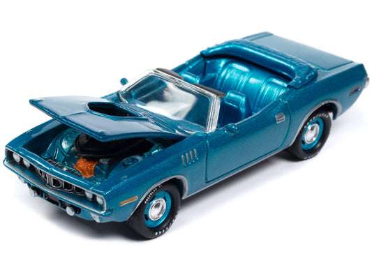 1971 Plymouth Barracuda Convertible Blue Fire Metallic with Blue Interior "Mecum Auctions" Limited Edition to 2496 pieces Worldwide "Hobby Exclusive" Series 1/64 Diecast Model Car by Johnny Lightning