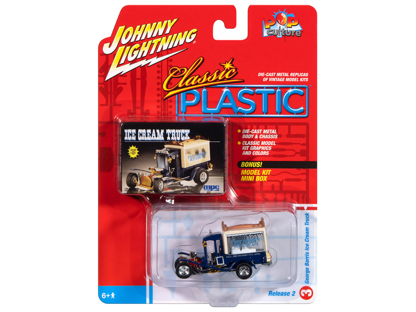 George Barris Ice Cream Truck Blue "Classic Plastic" "Pop Culture" 2024 Release 2 1/64 Diecast Model Car by Johnny Lightning