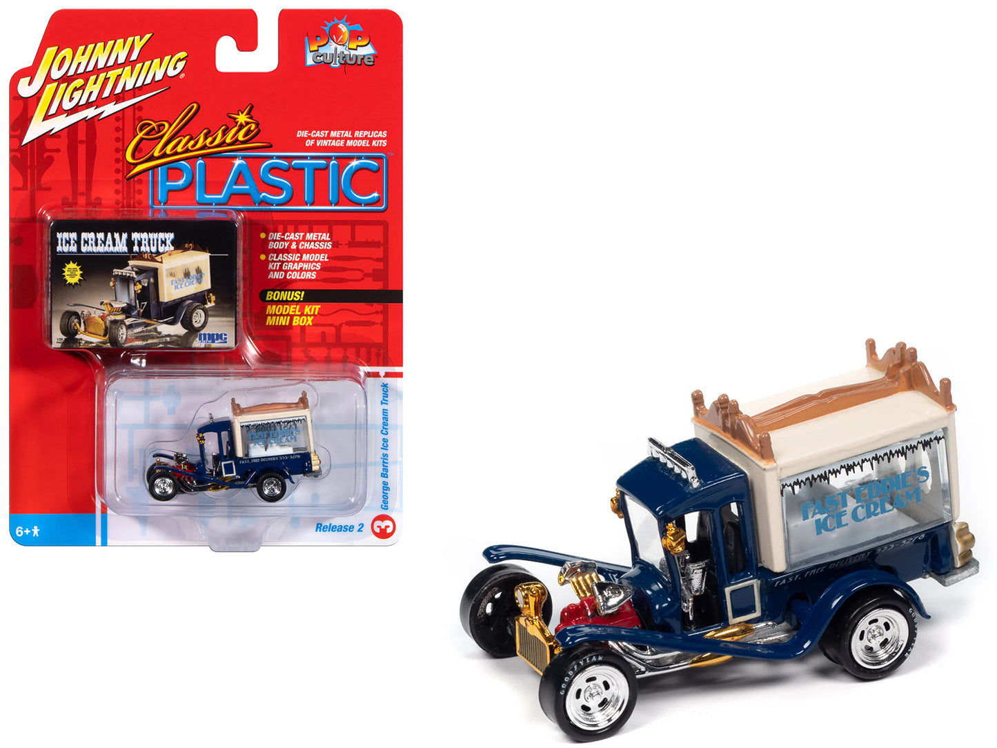 George Barris Ice Cream Truck Blue "Classic Plastic" "Pop Culture" 2024 Release 2 1/64 Diecast Model Car by Johnny Lightning