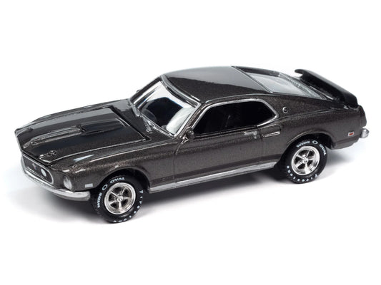 1969 Ford Mustang Mach I Gray Metallic with Black Stripes "John Wick" (2014) Movie "Pop Culture" 2024 Release 2 1/64 Diecast Model Car by Johnny Lightning