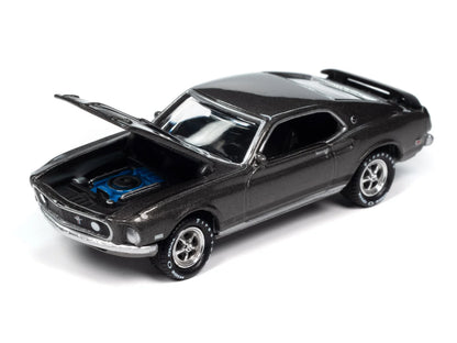 1969 Ford Mustang Mach I Gray Metallic with Black Stripes "John Wick" (2014) Movie "Pop Culture" 2024 Release 2 1/64 Diecast Model Car by Johnny Lightning