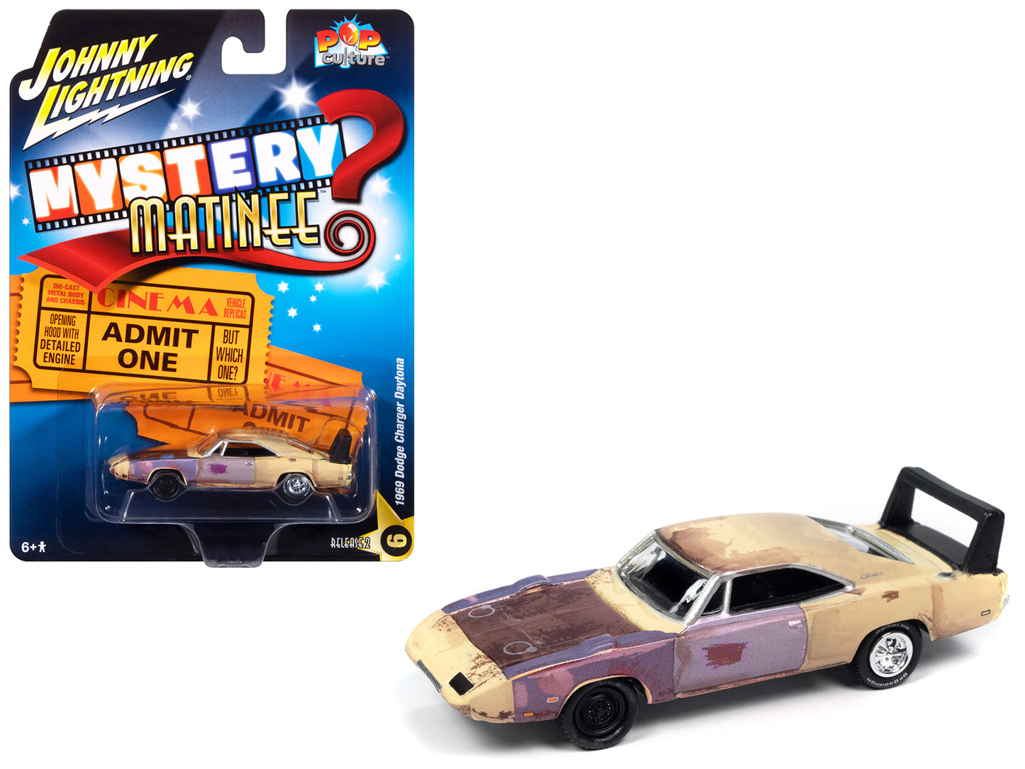 1969 Dodge Charger Daytona Beige (Weathered) "Mystery Matinee" "Pop Culture" 2024 Release 2 1/64 Diecast Model Car by Johnny Lightning