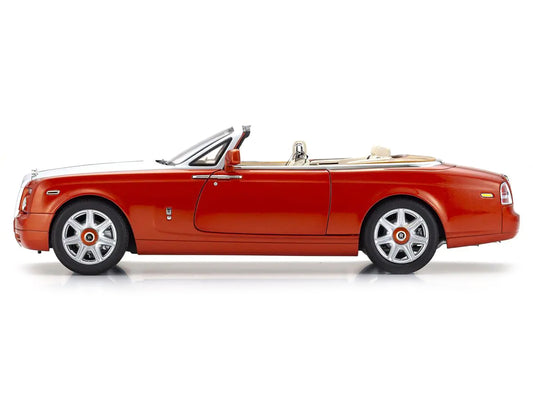 Rolls Royce Phantom Drophead Coupe Orange Metallic with Silver Hood 1/18 Diecast Model Car by Kyosho