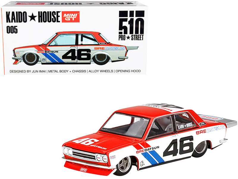 Datsun 510 Pro Street Version 1 #46 "BRE" Red and White (Designed by Jun Imai) "Kaido House" Special 1/64 Diecast Model Car by Mini GT