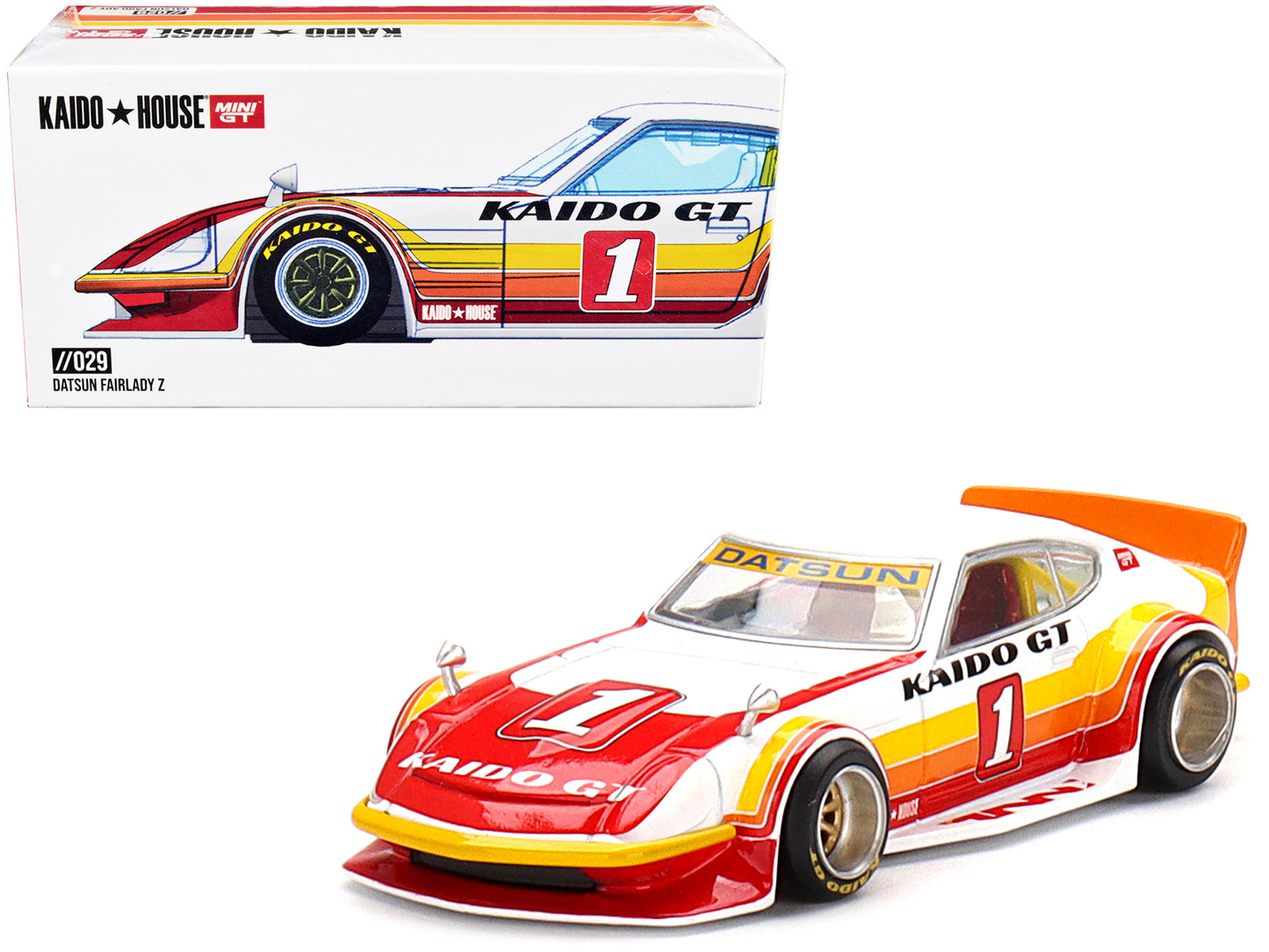 Datsun Fairlady Z Kaido GT V1 RHD (Right Hand Drive) #1 White with Stripes (Designed by Jun Imai) "Kaido House" Special 1/64 Diecast Model Car by Mini GT