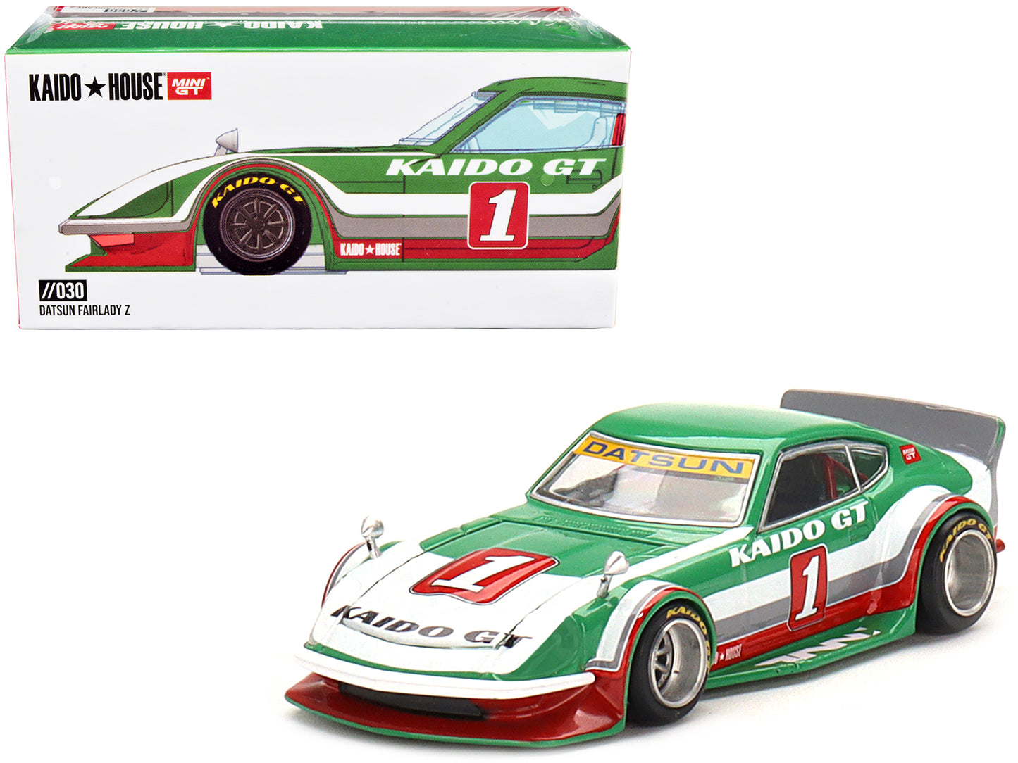 Datsun Fairlady Z Kaido GT V2 RHD (Right Hand Drive) #1 Green with Stripes (Designed by Jun Imai) "Kaido House" Special 1/64 Diecast Model Car by Mini GT