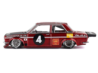 Datsun 510 Pro Street JPN V1 #4 Dark Red Metallic with Black Hood and Red Interior (Designed by Jun Imai) "Kaido House" Special 1/64 Diecast Model Car by Mini GT