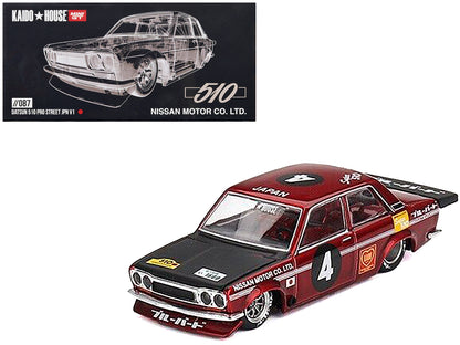 Datsun 510 Pro Street JPN V1 #4 Dark Red Metallic with Black Hood and Red Interior (Designed by Jun Imai) "Kaido House" Special 1/64 Diecast Model Car by Mini GT