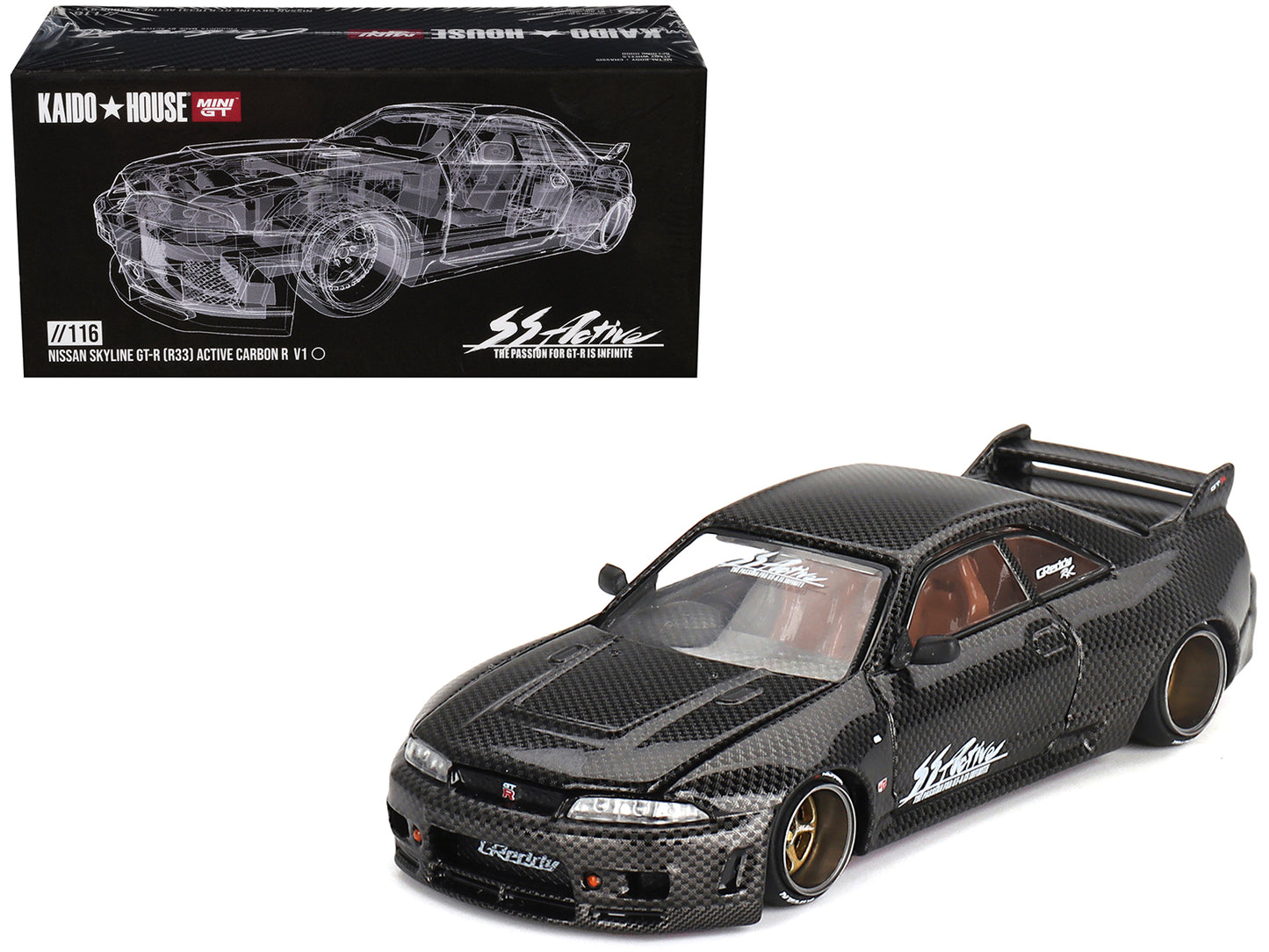 Nissan Skyline GT-R (R33) "Active Carbon R" RHD (Right Hand Drive) Carbon Black (Designed by Jun Imai) "Kaido House" Special 1/64 Diecast Model Car by Mini GT