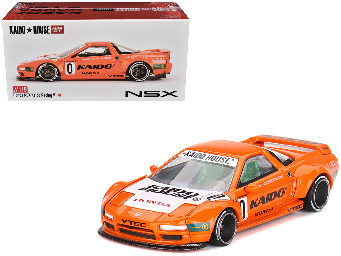 Honda NSX Kaido Racing V1 Orange with White Hood (Designed by Jun Imai) "Kaido House" Special 1/64 Diecast Model Car by Mini GT