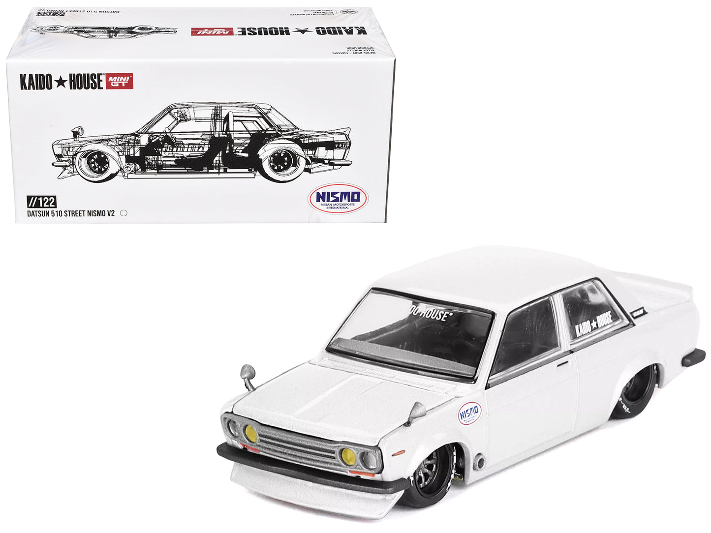 Datsun 510 Street "Nismo V2" White (Designed by Jun Imai) "Kaido House" Special 1/64 Diecast Model Car by Mini GT