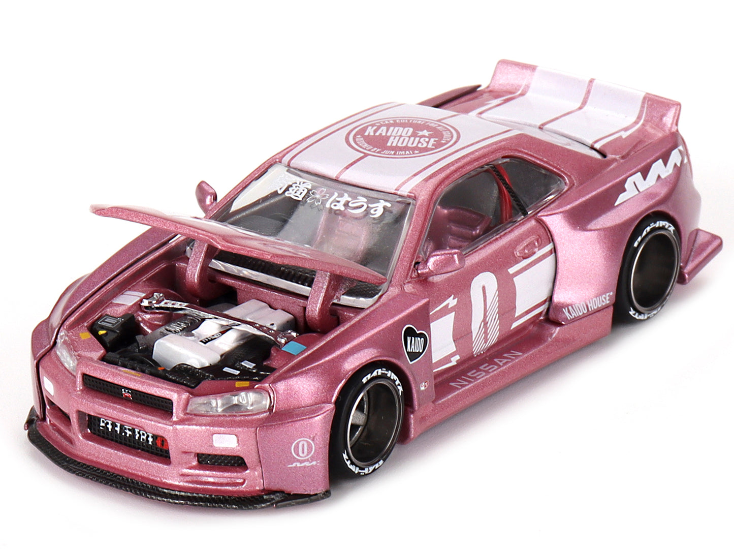 Nissan Skyline GT-R (R34) "KAIDO RACING FACTORY V1" RHD (Right Hand Drive) #0 Pink Metallic (Designed by Jun Imai) "Kaido House" Special 1/64 Diecast Model Car by Mini GT