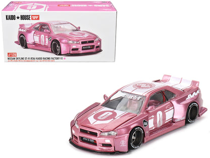 Nissan Skyline GT-R (R34) "KAIDO RACING FACTORY V1" RHD (Right Hand Drive) #0 Pink Metallic (Designed by Jun Imai) "Kaido House" Special 1/64 Diecast Model Car by Mini GT