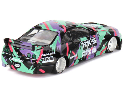 Nissan Skyline GT-R (R33) "HKS V1" RHD (Right Hand Drive) Black with Graphics (Designed by Jun Imai) "Kaido House" Special 1/64 Diecast Model Car by Mini GT