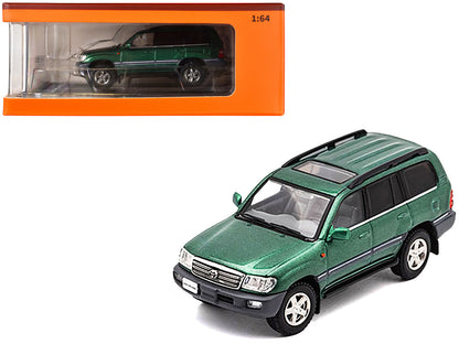 Toyota Land Cruiser 100 Green Metallic with Roof Rack 1/64 Diecast Model Car by GCD