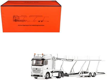 Mercedes-Benz Actros Auto Transporter White 1/64 Diecast Model by GCD